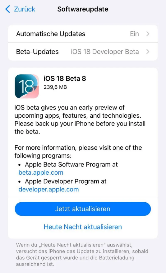 乐昌苹果手机维修分享苹果 iOS / iPadOS 18 开发者预览版 Beta 8 发布 